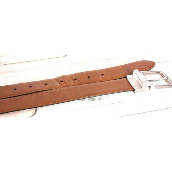 SAFFIANO BLACK BROWN GENUINE LEATHER 1.25"W REVERSIBLE DRESS MEN'S BELT 42 (X10 - Picture 10 of 11